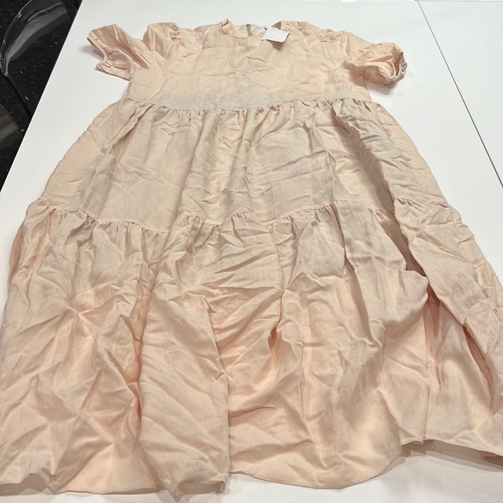 Oak + fort cream short sleeve linen like dress